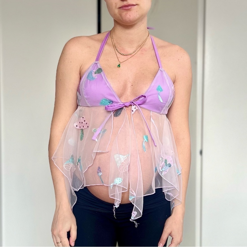 Handmade Y2K Fairycore Mushroom Babydoll Halter Top – Lilac Purple - Size S - Picture 2 of 9